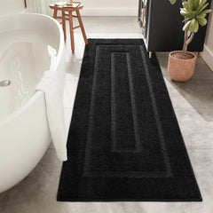 Bath Rug, Black Bathroom Rug 24x60 Inch Soft Absorbent Microfiber Bathroom Runner Rug, Washable Bath Runner Rugs
