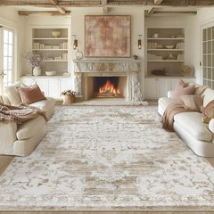 10x14 Area Rugs Washable Rug: Lagre Vintage Living Room Rug with Non-Slip Backing Low Pile Rug Soft Indoor Floor Thin Carpet