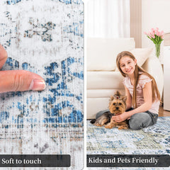 Area Rug 2x8 Machine Washable Runner Rug Hallway Indoor Vintage Rug Blue Distressed Printed Doormat Soft Runner Thin Rug