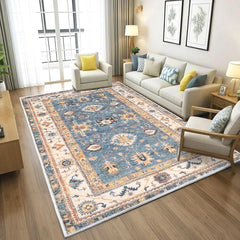 Area Rug - 5x7 Living Room Rug, Grey Vintage Washable, Soft Non Slip Low Pile Boho Printed Carpet, Retro for Bedroom Dining
