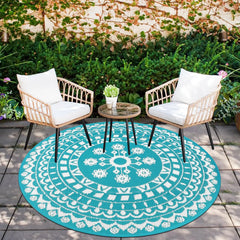 6Ft Round Outdoor Rug for Patio Reversible Mat Waterproof Plastic Straw Rug Boho Circle Indoor Outside Area Rug for RV