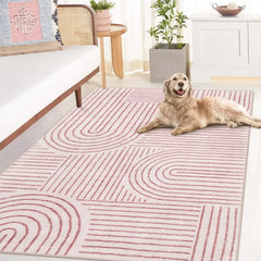 Abstract Washable Area Rug, 5x7 Rug for Bedroom Non-Slip Soft Living Room Rug, Ultra-Thin Modern Black and White Rug Stain