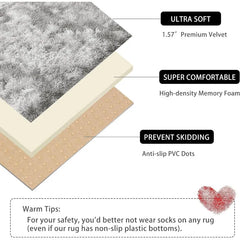 Area Rug 5x7 for Living Room – Soft Tie-Dyed Light Grey Large Shag Rug Non-Slip Indoor Floor Carpet for Bedroom
