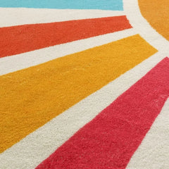 Round Boho Rug 6 Ft Washable Round Area Rug for Playroom, Sunshine Circle Rug for Kids Room, Non-Slip Circluar Rainbow Carpet