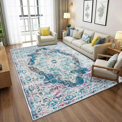 Area Rug - 5x7 Living Room Rug, Grey Vintage Washable, Soft Non Slip Low Pile Boho Printed Carpet, Retro for Bedroom Dining