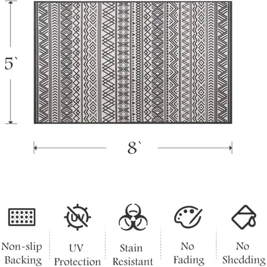 Outdoor Rug Carpet 5x8 ft, Flatweave Textured Outdoor Patio Rug Non Slip Indoor Outdoor Rugs