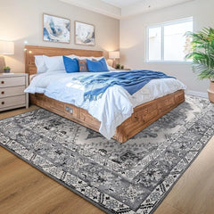 Vintage 5x7 Area Rug Non-Slip Machine Washable Living Room Carpet Soft Low Pile Durable TPR Backing Pet Kids Friendly