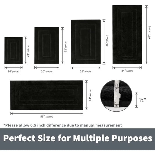Large Bathroom Rug, 24" x 48", Water Absorbent, Non-Slip, Thick Soft Shaggy, Microfiber, Black