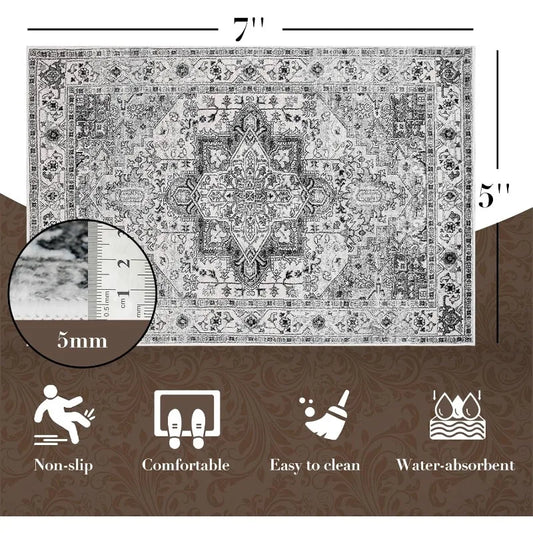 Area Rug - 5x7 Living Room Rug, Grey Vintage Washable, Soft Non Slip Low Pile Boho Printed Carpet, Retro for Bedroom Dining