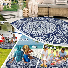 Round Outdoor Rug 8ft Boho Round Patio Rug Waterproof Plastic Outdoor Carpet for Patio All Weather Camping Rugs RV Mats