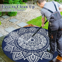 Round Outdoor Rug 8ft Boho Round Patio Rug Waterproof Plastic Outdoor Carpet for Patio All Weather Camping Rugs RV Mats