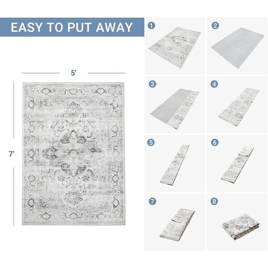 8x10 Area Rugs for Living Room - Stain Resistant Backing Washable Rugs, for Bedroom,Vintage Printed Large Area Rug, Carpet