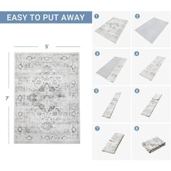 8x10 Area Rugs for Living Room - Stain Resistant Backing Washable Rugs, for Bedroom,Vintage Printed Large Area Rug, Carpet