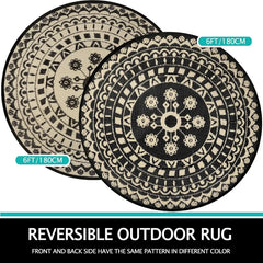 6Ft Round Outdoor Rug for Patio Reversible Mat Waterproof Plastic Straw Rug Boho Circle Indoor Outside Area Rug for RV