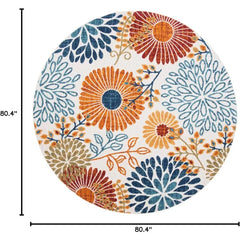Cabana Collection Area Rug - 6'7" Round, Creme & Red, Floral Design, Non-Shedding & Easy Care
