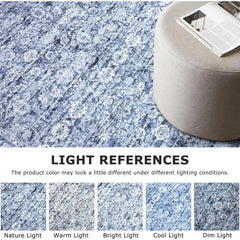 Blue 5' Round Rug Washable Rug for Entryway Soft Non-Slip Area Rugs Distressed Floral Low-Pile Carpet, Neutral Vintage Circle
