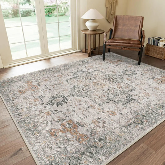 Area Rug 2x3 Doormat, Machine Washable Low Pile Rugs, Small Retro Chenille Entryway Mat for Entrance, Hallway