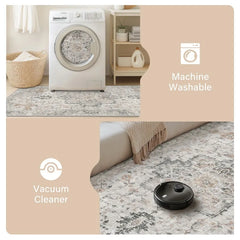 Modern Area Rug 8x10, Machine Washable Rugs for Living Room, Non Slip Carpet Printed, Low Pile, Light Taupe Brown