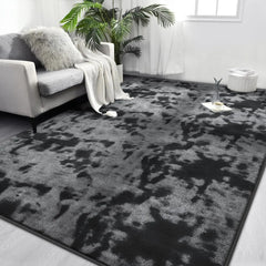 Large Area Rugs for Living Room Bedroom, 4x6 Ft Tie-Dyed Navy Blue Ultra Soft Comfy Thickened Memory-