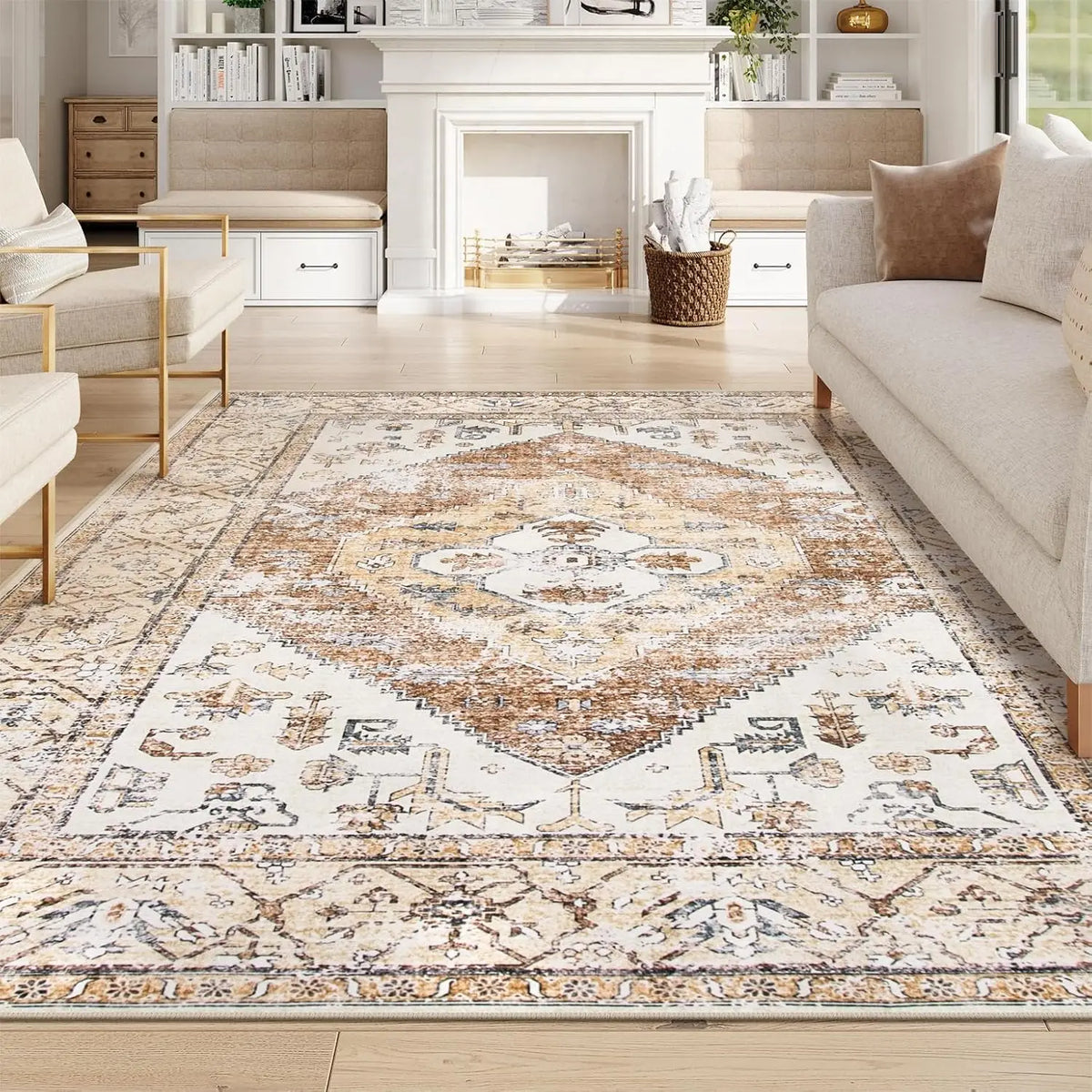 9x12 Area Rugs for Living Room - Boho Non-Slip Washable Rug Ultra-Thin Stain Resistant Large Rugs Throw Non Shedding Rug
