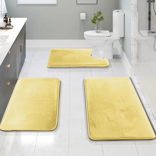 Ultra Soft Velvet Memory Foam Bath Mat Set Non-Slip Absorbent Bathroom Rugs Machine Washable Quick Dry Plush Comfort