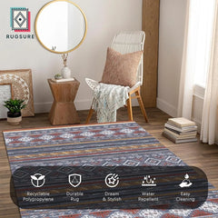 Washable Area Rug Non-Slip Durable Low Pile Moroccan Print Soft Microfiber Living Room Bedroom High-Traffic Areas 3x5