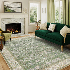 4x6 Machine Washable Rugs Brown Hallway Area Rug Indoor Accent Rug Floral Low Pile Carpet Soft Throw Rug Bedroom Living