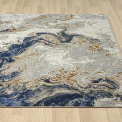 Marble Swirl Abstract Area Rug, Blue 9x12