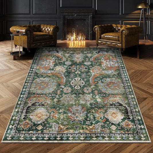 Washable Area Rugs - Perfect for Living Room, Bedroom, Kids Room & Water Resistant Non-Slip, (Green, 5' X 7'), Carpet