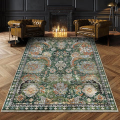 Washable Area Rugs - Perfect for Living Room, Bedroom, Kids Room & Water Resistant Non-Slip, (Green, 5' X 7'), Carpet