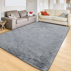 Area Rug 5x7 for Living Room – Soft Tie-Dyed Light Grey Large Shag Rug Non-Slip Indoor Floor Carpet for Bedroom