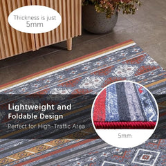 Washable Area Rug Non-Slip Durable Low Pile Moroccan Print Soft Microfiber Living Room Bedroom High-Traffic Areas 3x5