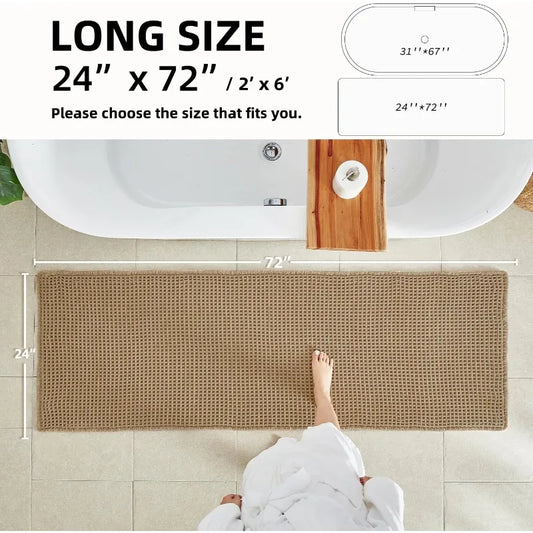 Waffle Runner Rug Bathroom, Long Boho Bathroom Rugs Non Slip Washable Super Absorbent Quick Dry Farmhouse Bathroom Decor