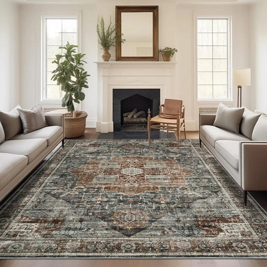 8x10 Area Rugs for Living Room, Vintage Washable Rug for Dining Room, Soft Rugs for Bedroom (Grey/Brown/Tan, 8'x10'), Carpet