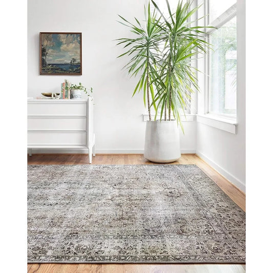Soft Durable Area Rug Vintage Inspired Distressed Low Pile Carpet Living Room Bedroom Dining Room Office Easy Maintenance Non