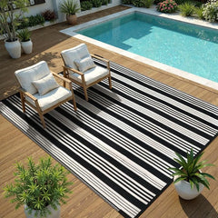 Outdoor Rug Waterproof for Patio Clearance Black and White Camping Rug 8x10 Plastic Straw Striped Floor Carpet