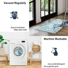 Coastal Area Rug 2x3 - Small Machine Washable Foldable Throw Rugs Non-Slip Beach Ocean Entryway Doormat Indoor