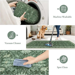 Washable Rug Runners for Hallways 10ft, Green Runner Rugs for Hallway 2x10 Non Slip, Floral Long Bathroom Runner Rug