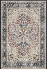 Washable 6 ft Round Rug, Kamran Admiral Blue, Premium Vintage Rugs for Living Room, Bedroom, Kitchen, Office, Classroom with Gri