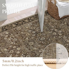 4x6 Machine Washable Rugs Brown Hallway Area Rug Indoor Accent Rug Floral Low Pile Carpet Soft Throw Rug Bedroom Living