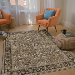 4x6 Machine Washable Rugs Brown Hallway Area Rug Indoor Accent Rug Floral Low Pile Carpet Soft Throw Rug Bedroom Living