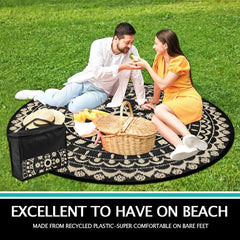 6Ft Round Outdoor Rug for Patio Reversible Mat Waterproof Plastic Straw Rug Boho Circle Indoor Outside Area Rug for RV