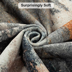 Area Rug Living Room Rug, 6X9 Modern Abstract Washable Rug Grey Non Slip Foldable Faux Wool Vintage Rug, Fluffy Non-Shedding