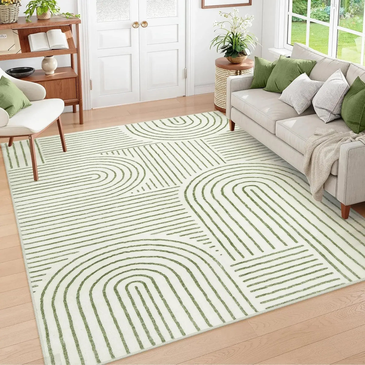 Abstract Washable Area Rug, 5x7 Rug for Bedroom Non-Slip Soft Living Room Rug, Ultra-Thin Modern Black and White Rug Stain