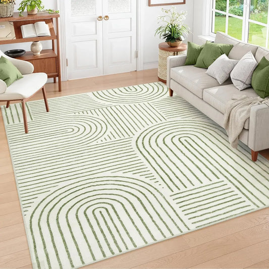 Abstract Washable Area Rug, 5x7 Rug for Bedroom Non-Slip Soft Living Room Rug, Ultra-Thin Modern Black and White Rug Stain