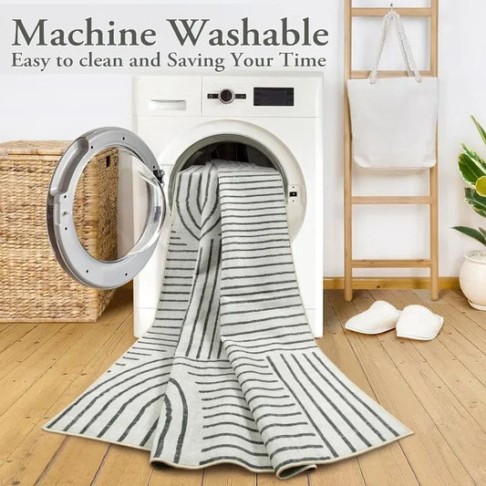 Abstract Washable Area Rug, 5x7 Rug for Bedroom Non-Slip Soft Living Room Rug, Ultra-Thin Modern Black and White Rug Stain