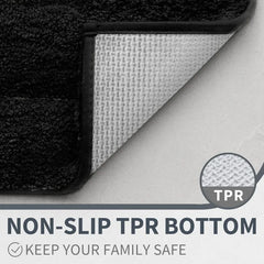 Large Bathroom Rug, 24" x 48", Water Absorbent, Non-Slip, Thick Soft Shaggy, Microfiber, Black