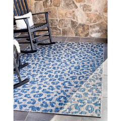 Outdoor Safari Collection Area Rug - Leopard (5' 1" x 8' Rectangle, Blue/ Gray)