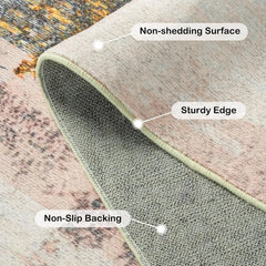 Area Rug Living Room Rug, 6X9 Modern Abstract Washable Rug Grey Non Slip Foldable Faux Wool Vintage Rug, Fluffy Non-Shedding