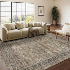 4x6 Machine Washable Rugs Brown Hallway Area Rug Indoor Accent Rug Floral Low Pile Carpet Soft Throw Rug Bedroom Living